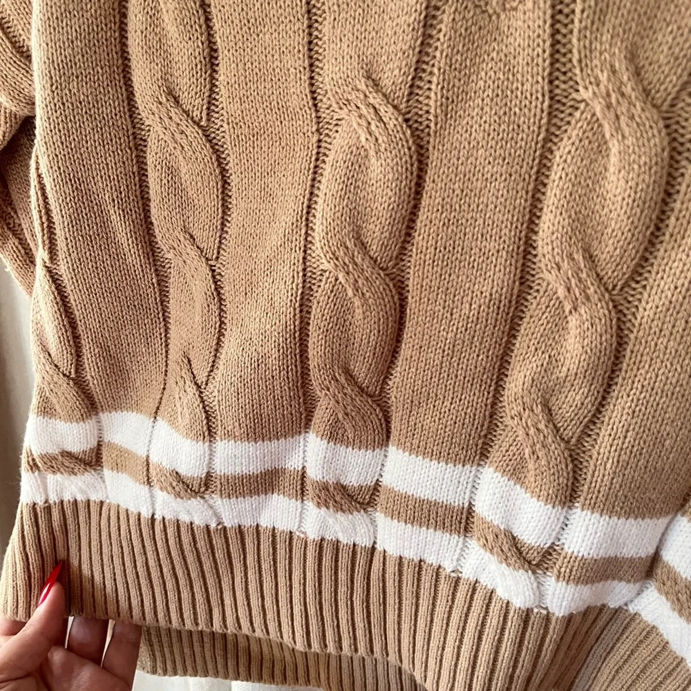 Jessica Simpson Cable Knit V-Neck Sweater Neutral Preppy Size M